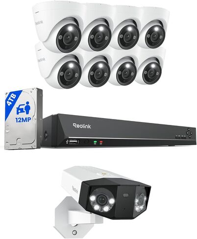نظام كاميرا أمان REOLINK 12 ميجابكسل PoE RLK16-1200D8-A، اكتشاف الحيوانات الأليفة في المركبات الشخصية، رؤية ليلية ملونة، 4 تيرابايت HDD 16CH NVR، مع قطعة واحدة 16 ميجابكسل ثنائية العدسة 3 PoE in Kuwait