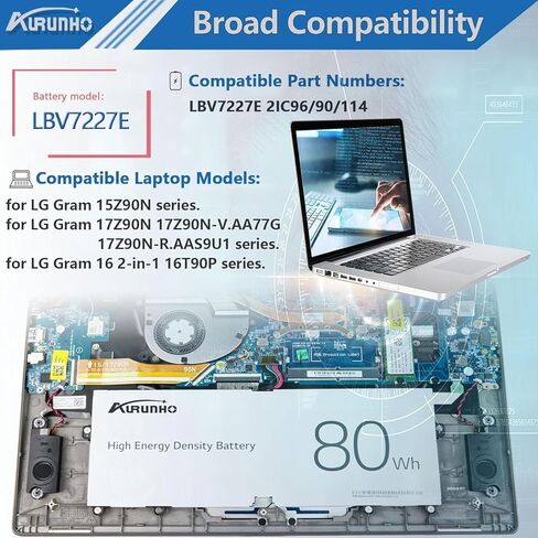 استبدال بطارية الكمبيوتر المحمول LBV7227E 80Wh لـ LG Gram 14Z90N 15Z90N 17Z90N 17Z90P 17Z95P Gram 16 2 في 1 16T90P 16Z90P 16Z90PC 16Z90PG 16ZD90P Series 7.74V 10336mAh in Kuwait