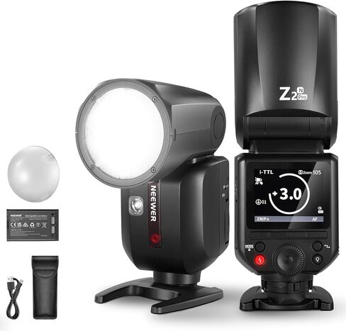 NEEWER Z2PRO-N 2.4G TTL Round Head Flash Speedlite Compatible with Nikon Camera, Wireless Compatible with Godox, 76Ws 1/8000s HSS, Upgraded UI, TTL/M TCM Switch, 3000mAh 600 Full Power Light, Diffuser in Saudi Arabia