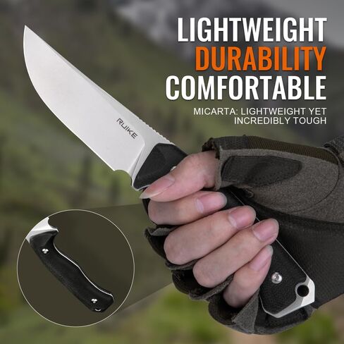 Ruike Camping Fixed Blade Knife With Sheath,4.17-inch D2 Steel Blade,Full Tang Micarta Handle Horizontal Carry,Tactical Survival Bushcraft Tool,Hunting Outdoor Hiking gifts for Men Women,F186-MB in Kuwait