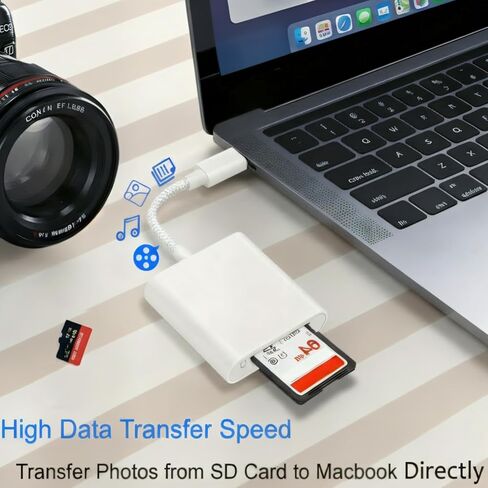 [معتمد من Apple MFi] قارئ بطاقة SD لهاتف iPhone 15 16 17، محول بطاقة مع فتحات ذاكرة USB Micro SD مزدوجة من النوع C لأجهزة iPad/MacBook/Mac، عارض كاميرا Trail يدعم توصيل بطاقة SD/TF وتشغيلها (وردي) in Kuwait