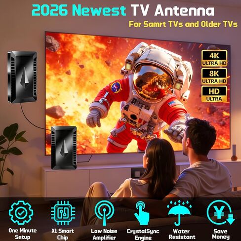 Antenna Indoor, 2026 Upgraded Strongest Digital Antenna for Smart TV, HD Antennas with Amplifier Support Smart TV and Old TVs, 360° Reception for 8K 4K 1080P in Kuwait