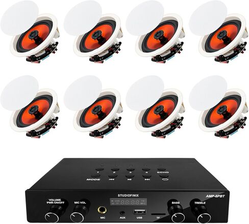 STUDIOFINIX 6.5 Inch Bluetooth 5.4 Ceiling Speakers with 4-Zone 8-Channel Amplifier,Independent Zone Volume Control for Home Theater, Studio,Multi-Room Audio System（8 Speakers） in Kuwait