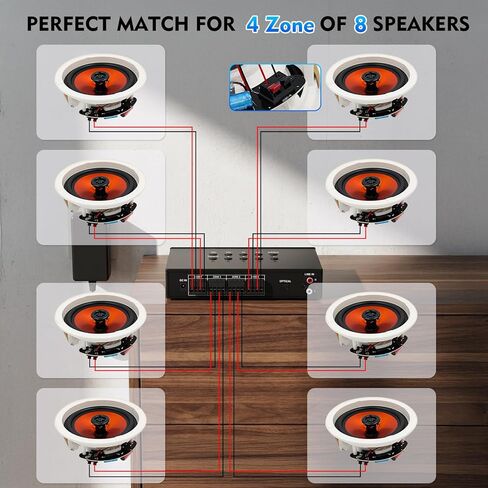 STUDIOFINIX 6.5 Inch Bluetooth 5.4 Ceiling Speakers with 4-Zone 8-Channel Amplifier,Independent Zone Volume Control for Home Theater, Studio,Multi-Room Audio System（8 Speakers） in Kuwait
