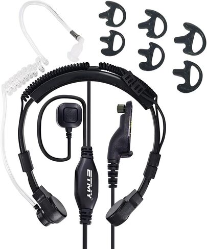 ETMY Throat Mic Compatible with Motorola APX 6000/XPR 7550e, Tactical Single-Ear Air Tube Headset with 3-Pair Earbuds, Neck-Comfort Design for Noisy Env/Tactical Use 1 Pack in Kuwait
