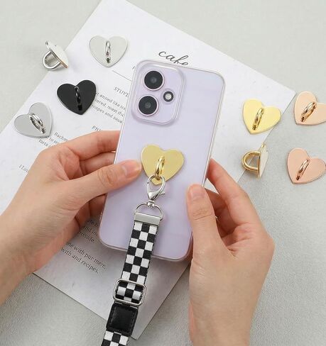 12 Pcs Heart Charm Hooks, Heart Phone Charm Adhesive Hook, Adhesive Finger Ring Stand for Cellphone Case Tablet (Silver, Black, Gold, Rose Gold, 0.98 x 0.51 in) in Kuwait