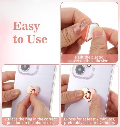 12 Pcs Heart Charm Hooks, Heart Phone Charm Adhesive Hook, Adhesive Finger Ring Stand for Cellphone Case Tablet (Silver, Black, Gold, Rose Gold, 0.98 x 0.51 in) in Kuwait