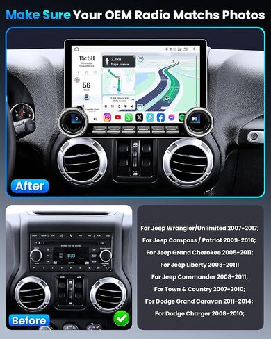 ترقية راديو ستيريو لسيارة جيب رانجلر JK 2007-2017، 11.5 بوصة QLED تعمل باللمس استبدال وحدة الرأس مع CarPlay اللاسلكي Android Auto، 12-Core 6G+128G DSP GPS Bluetooth WiFi in Kuwait