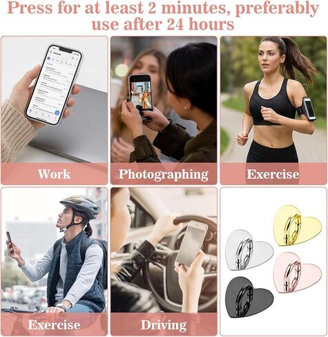 12 Pcs Heart Charm Hooks, Heart Phone Charm Adhesive Hook, Adhesive Finger Ring Stand for Cellphone Case Tablet (Silver, Black, Gold, Rose Gold, 0.98 x 0.51 in) in Kuwait