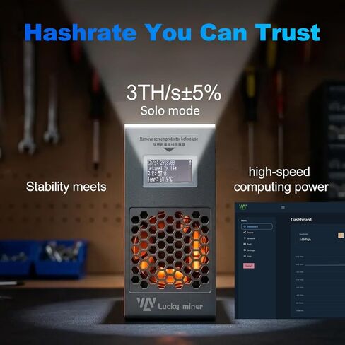 Bitcoin Miner LV07 Pro Solo Lottery Mining | معدل تجزئة عالي 3TH/s BM1370 ASIC، 55 ديسيبل فائق الهدوء، SHA-256 مع PSU للاستخدام المنزلي in Kuwait