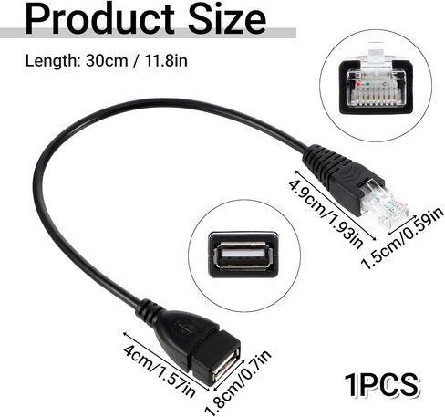 قطعة واحدة من محول إيثرنت USB 2.0 إلى RJ45، كابل إيثرنت أسود USB2.0 أنثى إلى RJ45 8P4C محول تحويل ذكر لجهاز التوجيه والمودم والكاميرا (11.81 بوصة) in Kuwait