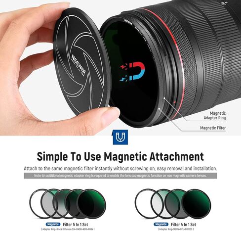 NEEWER 52mm Magnetic Aluminum Lens Cap with 52mm Thread, Compatible with NEEWER K&F Kase 52mm Magnetic Lens Filters and 52mm Camera Lens in Kuwait