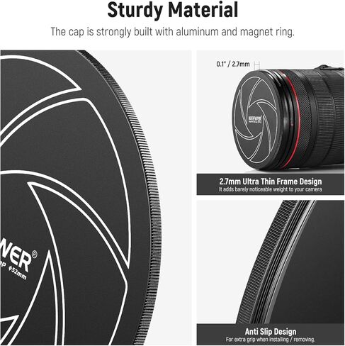 NEEWER 52mm Magnetic Aluminum Lens Cap with 52mm Thread, Compatible with NEEWER K&F Kase 52mm Magnetic Lens Filters and 52mm Camera Lens in Kuwait