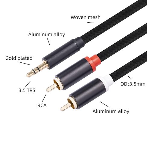 كابل 3.5 ملم إلى RCA، 3.3FT RCA ذكر إلى Aux محول الصوت HiFi Sound Headphone Jack محول غلاف معدني RCA Y Splitter RCA سلك مساعد 1/8 إلى موصل RCA للهاتف ومكبر الصوت MP3 والكمبيوتر اللوحي HDTV (عبوتان) in Kuwait