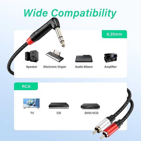 SinLoon 6.35 مم TRS إلى 2 RCA كابل صوت 1/4 بوصة ستيريو ذكر إلى ثنائي RCA Y كابل مقسم لمشغلات DVD ومكبرات الصوت 1.8M/6Ft (RCA-ذكر) in Kuwait