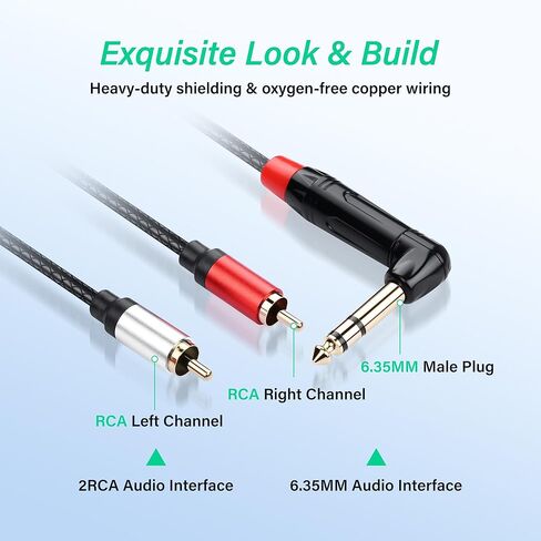 SinLoon 6.35 مم TRS إلى 2 RCA كابل صوت 1/4 بوصة ستيريو ذكر إلى ثنائي RCA Y كابل مقسم لمشغلات DVD ومكبرات الصوت 1.8M/6Ft (RCA-ذكر) in Kuwait