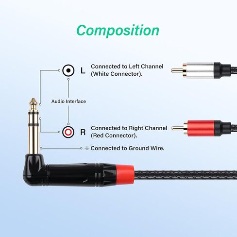 SinLoon 6.35 مم TRS إلى 2 RCA كابل صوت 1/4 بوصة ستيريو ذكر إلى ثنائي RCA Y كابل مقسم لمشغلات DVD ومكبرات الصوت 1.8M/6Ft (RCA-ذكر) in Kuwait