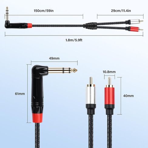 SinLoon 6.35 مم TRS إلى 2 RCA كابل صوت 1/4 بوصة ستيريو ذكر إلى ثنائي RCA Y كابل مقسم لمشغلات DVD ومكبرات الصوت 1.8M/6Ft (RCA-ذكر) in Kuwait