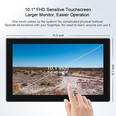 Fookoo 10.1 بوصة كاميرا احتياطية لاسلكية مغناطيسية تعمل بالطاقة الشمسية HD 1080P DVR تعمل باللمس شاشة محمولة 1 دقيقة DIY تثبيت بدون حفر بطارية قابلة للشحن رؤية ليلية لمقطورة RV Camper - DTC1004 in Kuwait