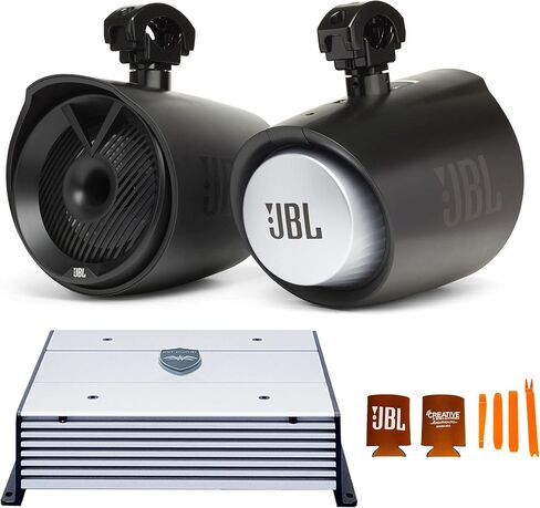 مكبر صوت JBL MT8HLB 8 بوصة ثنائي الاتجاه Marine Tower مع مكبر صوت مضغوط محمل بقرن 1 بوصة - أصوات سوداء ورطبة HTX2 2 Ch. أمبير in Kuwait