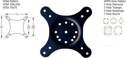Universal Metal Alloy VESA 75 / VESA 100 Adapter Mounting Plate - Compatible for Monitors, Displays, Industry Standard AMPS Hole Pattern Tablet/Smartphone Holder & GPS Fish Finder Mount in Kuwait