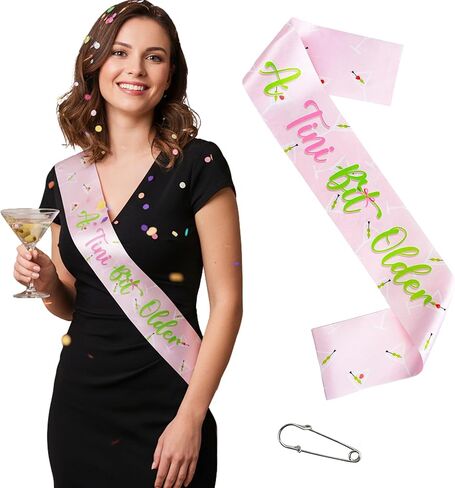 A Tini Bit Older Birthday Sash for Women, Martini Party Decorations for Birthday Bachelorette Bridal  Shower Accessory, Funny Espresso Themed Photo Booth Props (Pink) in Kuwait