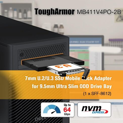 ICY DOCK ToughArmor MB411V4PO-2B 7mm U.2/U.3 SSD Mobile Rack Adapter for 9.5mm Ultra Slim ODD Drive Bay (1 x OCulink 4i SFF-8612) in Kuwait