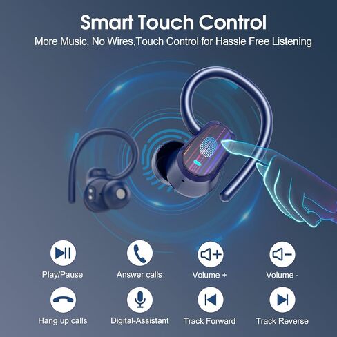 Wireless Earbuds, Bluetooth 5.4 Headphones Sport, Over Ear Buds with ENC Noise Canceling Mic, Deep Bass Stereo Ear Buds with Hook, 50H Playback, LED Display, IP7 Earphones for Workout, Dark Blue in Kuwait