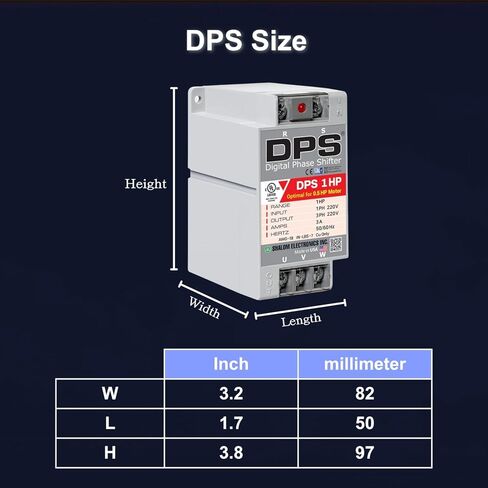 محول DPS أمريكي أحادي الطور إلى 3 مراحل، 1 حصان، 3 أمبير، الإدخال/الإخراج 200 فولت - 240 فولت، محول الطور الرقمي، يجب استخدامه لمحرك 0.5 حصان (0.4 كيلو واط) 1.5 أمبير، يجب استخدام DPS لمحرك واحد فقط، مدرج في قائمة UL in Kuwait