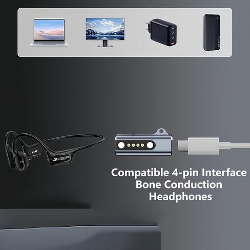 محول شاحن عالمي لسماعات الرأس ذات التوصيل العظمي، مغناطيسي 4 سنون، USB من النوع C إلى محول الشاحن + كابل USB C 100 سم لسماعات الرأس ذات التوصيل العظمي لواجهة الشحن ذات 4 سنون in Kuwait