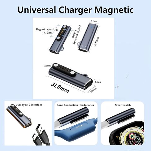 محول شاحن عالمي لسماعات الرأس ذات التوصيل العظمي، مغناطيسي 4 سنون، USB من النوع C إلى محول الشاحن + كابل USB C 100 سم لسماعات الرأس ذات التوصيل العظمي لواجهة الشحن ذات 4 سنون in Kuwait