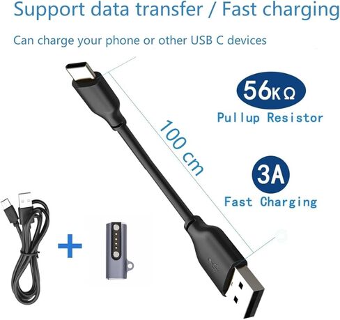 محول شاحن عالمي لسماعات الرأس ذات التوصيل العظمي، مغناطيسي 4 سنون، USB من النوع C إلى محول الشاحن + كابل USB C 100 سم لسماعات الرأس ذات التوصيل العظمي لواجهة الشحن ذات 4 سنون in Kuwait
