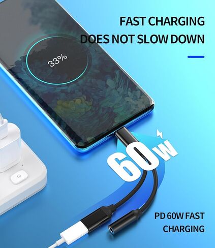 شاحن سماعة الرأس iPhone USB-C إلى 3.5 مم 2 في 1 محول DAC من النوع C Jack Audio Splitter Aux Dongle ملحقات سلك الشحن المتوافقة مع Samsung Galaxy Apple 15 Pro Max Plus iPad 10、Air4/5、Mini6、12.9 in Kuwait