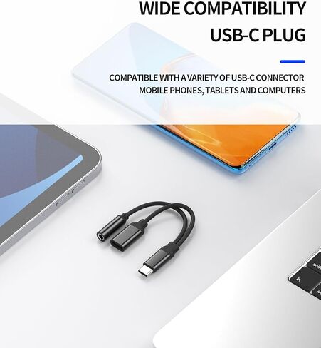 شاحن سماعة الرأس iPhone USB-C إلى 3.5 مم 2 في 1 محول DAC من النوع C Jack Audio Splitter Aux Dongle ملحقات سلك الشحن المتوافقة مع Samsung Galaxy Apple 15 Pro Max Plus iPad 10、Air4/5、Mini6、12.9 in Kuwait