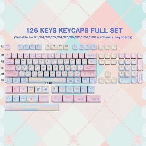 Sunzit MOA Profile Cute Keycaps,126 Keys PBT Patchwork Candy Custom Keyboard Keycaps 60 65 75 100 Percent,Dye-Sublimation Key caps Set for Cherry Gateron MX Switches Mechanical Keyboard in Kuwait