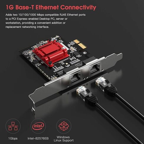 بطاقة شبكة PCIe مزدوجة المنفذ بسرعة 1 جيجابت في الثانية مع شريحة Intel 82576، ومحول جيجابت إيثرنت متقارب، وبطاقة PCI Express NIC بمنفذين RJ45 لدعم الخادم Windows/Windows Server/Linux/Freebsd/DOS in Kuwait