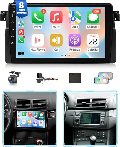 8Core Android Stereo for BMW 325i E46 328i 1998-2005 Radio for BMW M3 2000-2006 Wireless Apple CarPlay Android Auto، 4G + 64G 9IN IPS شاشة تعمل باللمس لـ 330i 5G WiFi/GPS Navi/BT/FM/RDS/DSP/EQ/SWC in Kuwait
