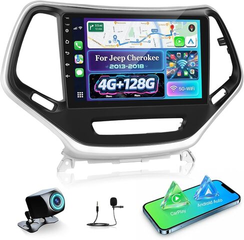 [4+128G] NHOPEEW Car Radio for Jeep Cherokee 2013-2018 with Wireless Carplay and Android Auto - 10 Inch Incell Touchscreen Android Car Stereo - GPS / 5GHz WiFi/EQ Audio/SWC + AHD Backup Camera in Kuwait