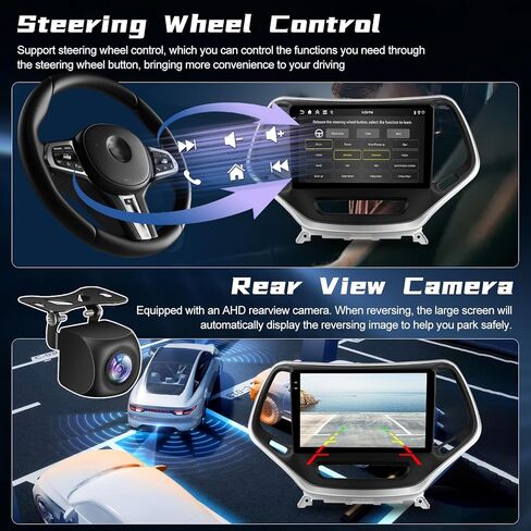[4+128G] NHOPEEW Car Radio for Jeep Cherokee 2013-2018 with Wireless Carplay and Android Auto - 10 Inch Incell Touchscreen Android Car Stereo - GPS / 5GHz WiFi/EQ Audio/SWC + AHD Backup Camera in Kuwait