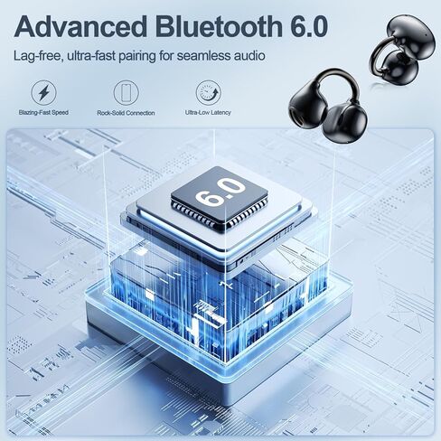 سماعات أذن بمشبك، سماعات أذن مفتوحة بلوتوث 6.0 رياضية مع ميكروفون، سماعة رأس مقاومة للماء IPX7 للجري وركوب الدراجات وصوت ستيريو خفيف الوزن مع شحن سريع in Kuwait