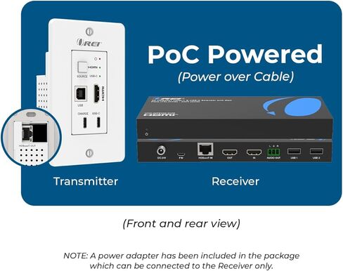 لوحة حائط موسع OREI 4K HDBaseT HDMI وUSB-C KVM - 330 قدمًا فوق Cat6، 18 جيجابت في الثانية، HDR10، USB 2.0، PoC، مدخل مزدوج in Kuwait