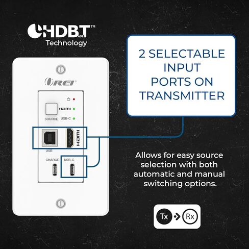 لوحة حائط موسع OREI 4K HDBaseT HDMI وUSB-C KVM - 330 قدمًا فوق Cat6، 18 جيجابت في الثانية، HDR10، USB 2.0، PoC، مدخل مزدوج in Kuwait