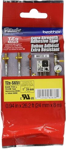 شريط ملصقات Brother Part # TZe-S651 (OEM) مقاس 1 بوصة أسود على أصفر in Kuwait