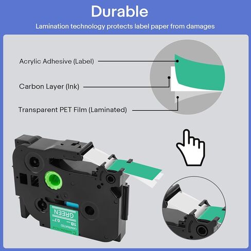 GREENCYCLE متوافق مع شريط الملصقات Brother P-Touch TZe-745 18 مم 0.7 بوصة أخضر مصفح TZe745 TZ-745 TZe TZ 3/4 بوصة أبيض على شريط صانع الملصقات الخضراء لـ PT-D410 PT-D400 PT-D610BT PT-D600، عبوتان in Kuwait