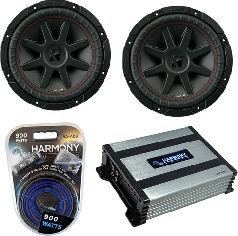 Harmony Audio Kicker (2) 43CVR102 10 بوصة CompVR CVR10 Series Sub 800W Peak Car Subwoofer Bundle مع Harmony HA-A400.1 مكبر صوت ومجموعة أمبير in Kuwait