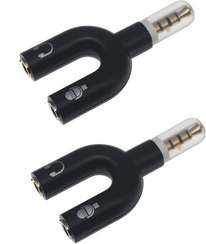 3.5mm 4 Pole Male to 2 x 3 Pole Female Headphone Y Splitter Adapter for Speaker and Microphone (2 PCS Black) in Kuwait