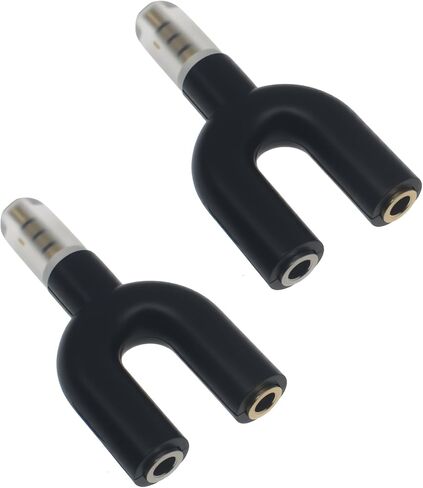3.5mm 4 Pole Male to 2 x 3 Pole Female Headphone Y Splitter Adapter for Speaker and Microphone (2 PCS Black) in Kuwait