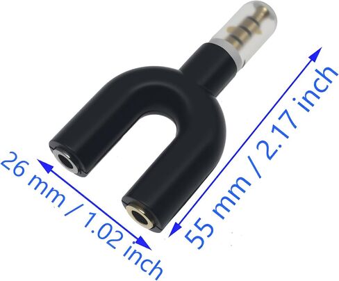 3.5mm 4 Pole Male to 2 x 3 Pole Female Headphone Y Splitter Adapter for Speaker and Microphone (2 PCS Black) in Kuwait