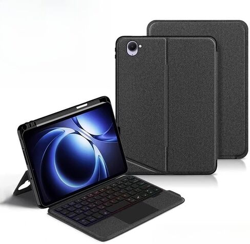 for Xiaomi Redmi K Pad 8.8" (2025) Bluetooth Keyboard Case with Touchpad, Magnetic Detach, Pencil Holder, 7-Color Backlit, Landscape/Portrait Stand (Black,Keyboard+Mouse) in Kuwait