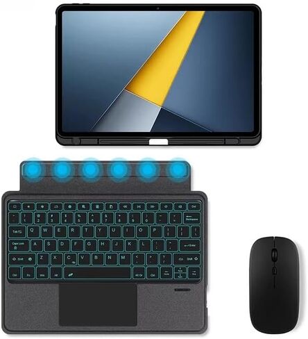 حافظة لوحة المفاتيح لجهاز Lenovo Tab 10.1" K10c/S10/K10 10.95"، لوحة مفاتيح بلوتوث تعمل باللمس مع إضاءة خلفية RGB بـ 7 ألوان، حافظة مغناطيسية قابلة للفصل (أسود، Tab S10 10.1"، لوحة مفاتيح + ماوس) in Kuwait